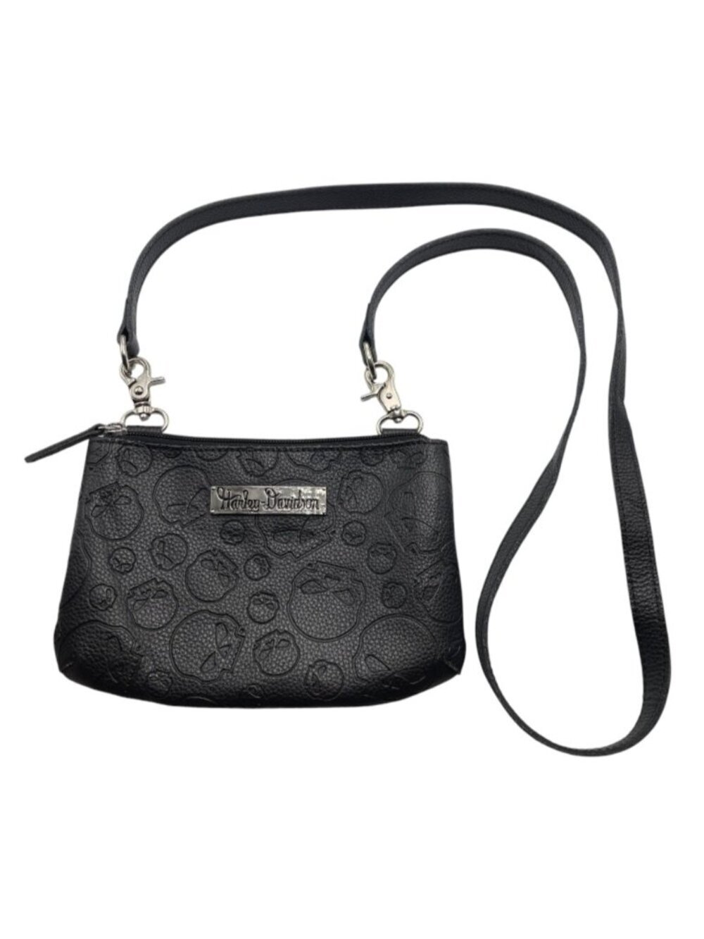 Harley-Davidson Skull Embossed Leather Crossbody Hip Bag Black